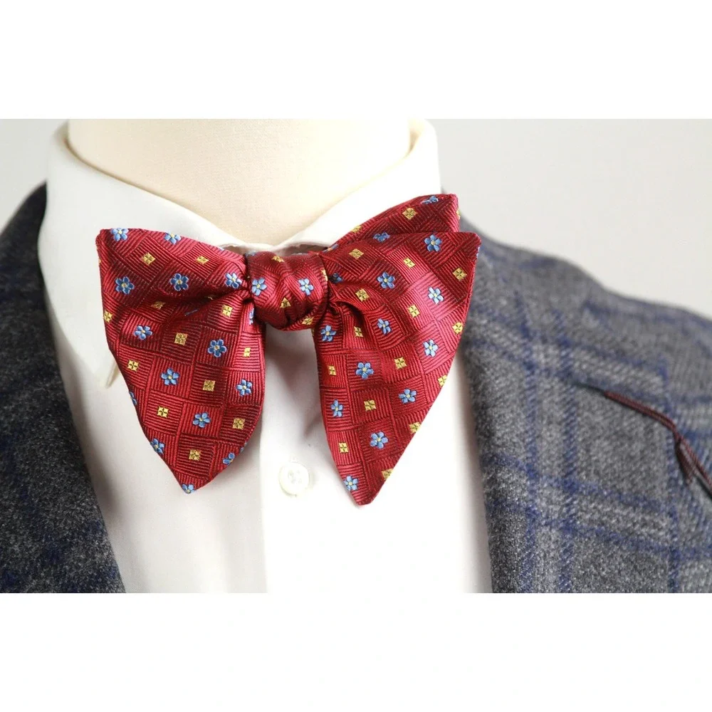 Men's Self-Tied Big‎ Butterfly Bow Tie Red Ornamental Pattern S717